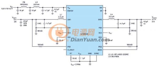 具有6.2 µA静态电流的双通道、42 V、2 A、单片、同步降压型Silent Switcher 2稳压器