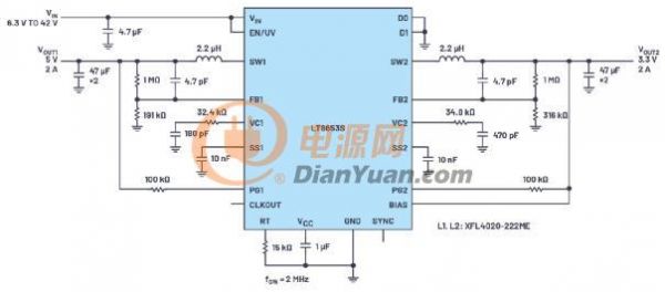 具有6.2 µA静态电流的双通道、42 V、2 A、单片、同步降压型Silent Switcher 2稳压器