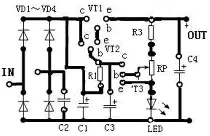 圖2   分立件穩壓電源印板圖