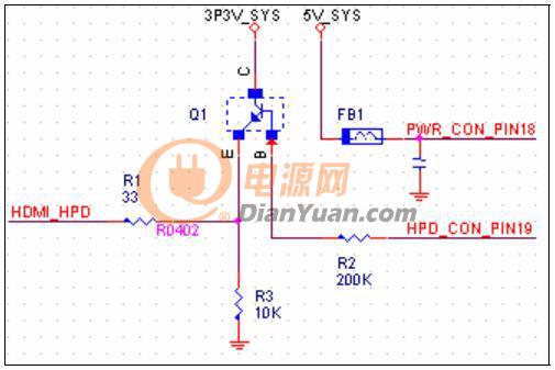 HDMI热插拔中显示器HPD与PWR外围图