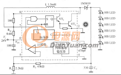 利用MC34063构成的升压型HBLED驱动电路