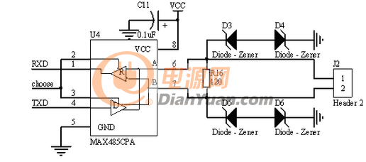 典型光耦合器RS485通信电路图（非隔离型）