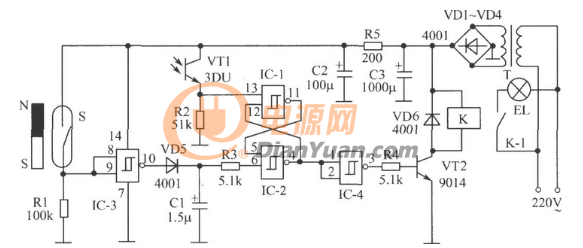 典型门控电灯三极管开关电路