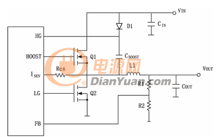 同步整流降压式DC-DC变换器的输入及输出部分电路简图