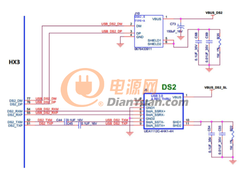 共享链路端口的 USB 数据线连接