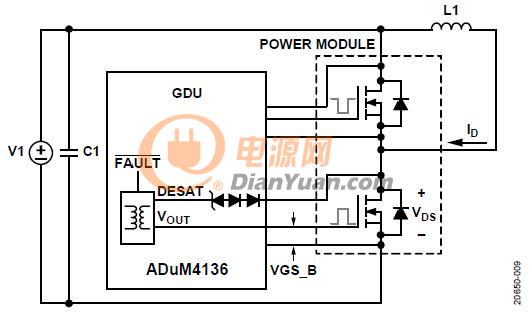 使用ADuM4136 隔离式栅极驱动器和LT3999 DC/DC转换器驱动1200 V SiC电源模块