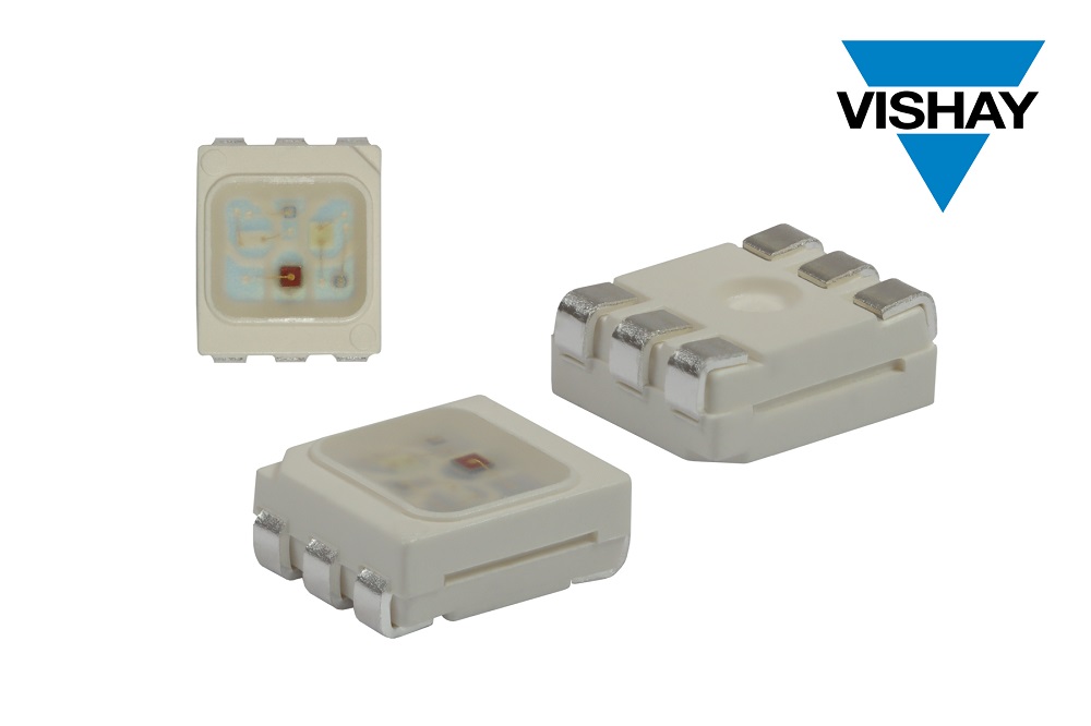 Vishay推出PLCC-6封裝RGB LED通過(guò)獨(dú)立控制紅色、綠色和藍(lán)色芯片實(shí)現(xiàn)寬色域