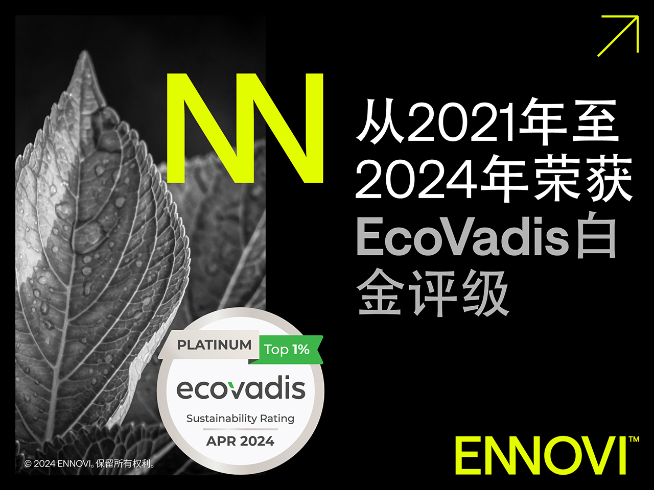 ENNOVI连续四年荣获EcoVadis可持续发展白金评级